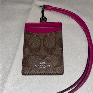 Coach Tan and Pink ID Lanyard